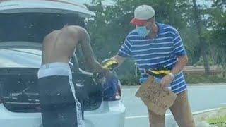 Homeless Man Stands On The Side Of The Road Begging For Help, Then A Student Pulls Over