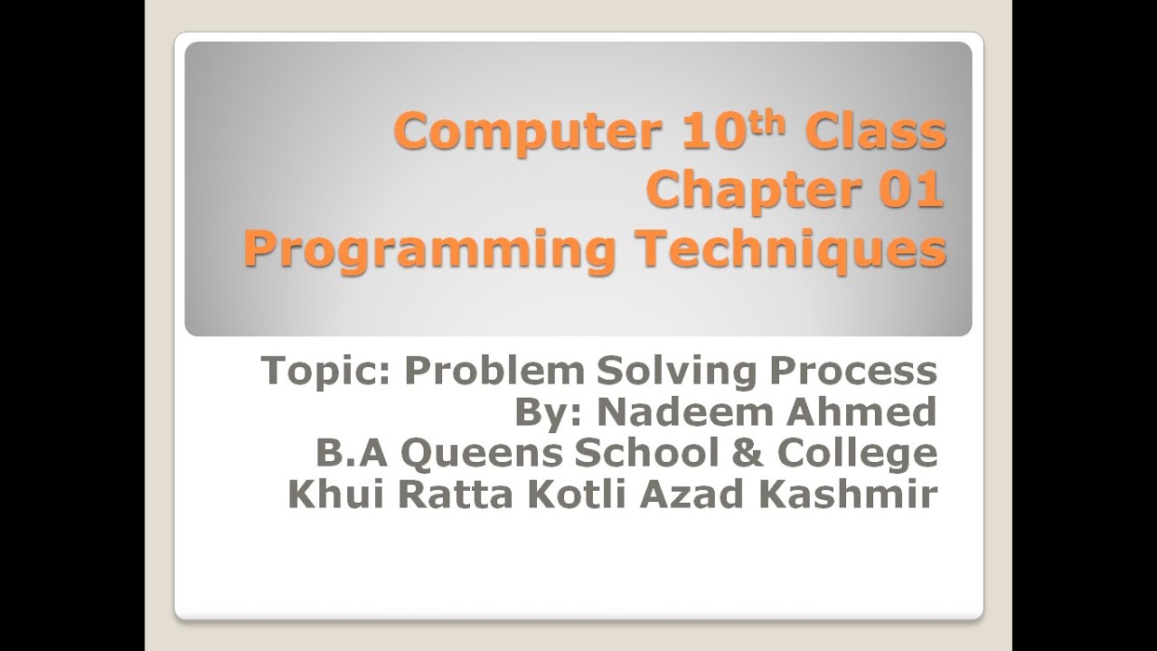 class 10 computer chapter 1 problem solving notes