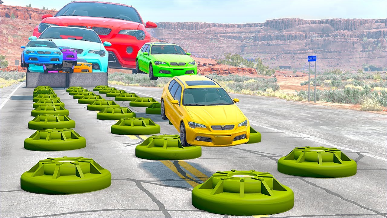 Giant & Small Cars vs Numerous Land Mines BeamNG.Drive