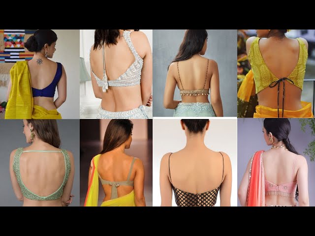 backless blouse designs sleeveless, deep neck blouse designs front and  back