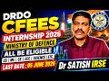 DRDO CFEES Internship 2026 | BE All Branches Eligible | Ministry of Defence