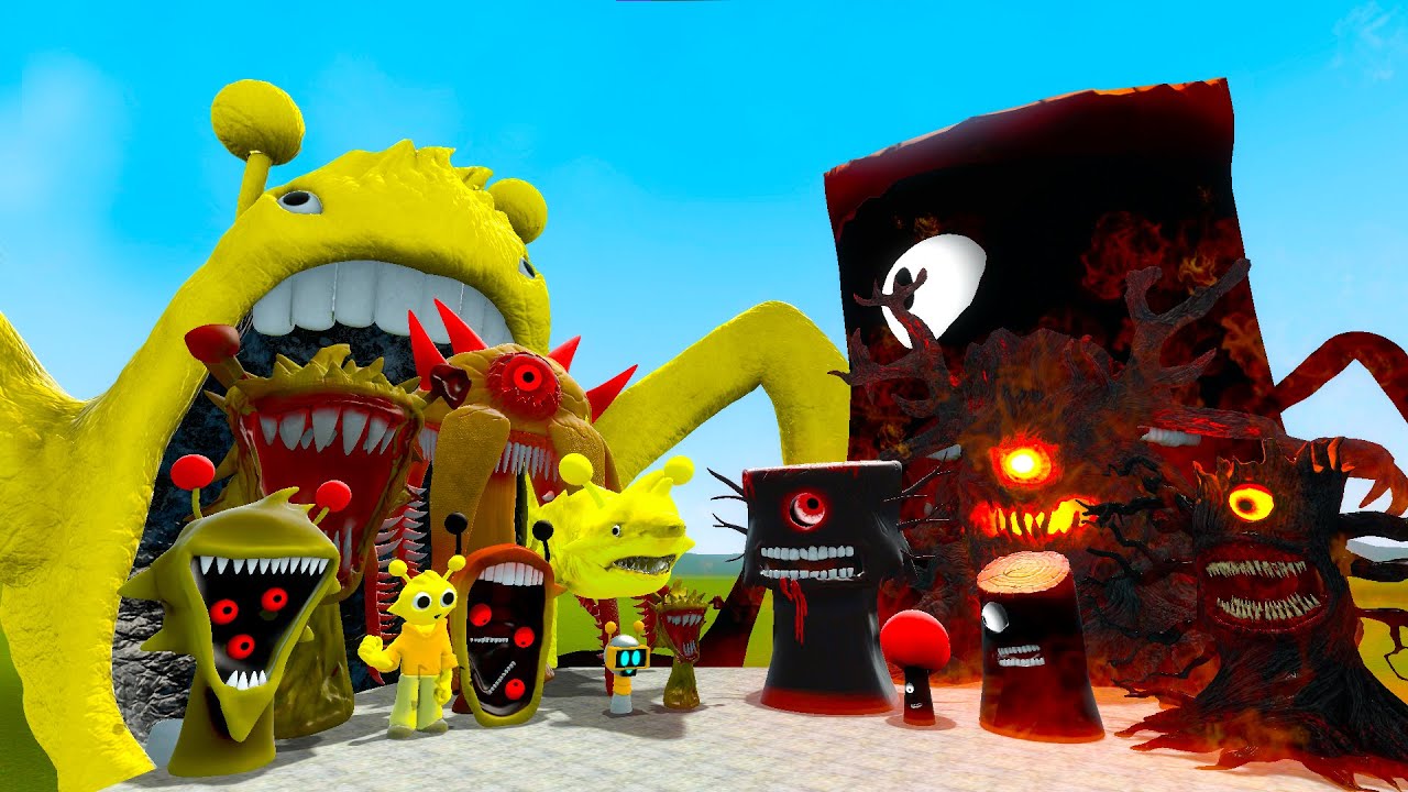 EVOLUTIONS OF SIMON (YELLOW) SPRUNKI VS ALL PHASES OF MR TREE SPRUNKI In Garry's Mod!