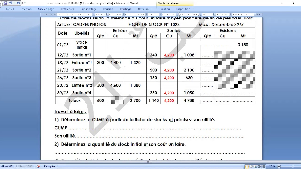 fiche de stock et CUMP 3eme part 2