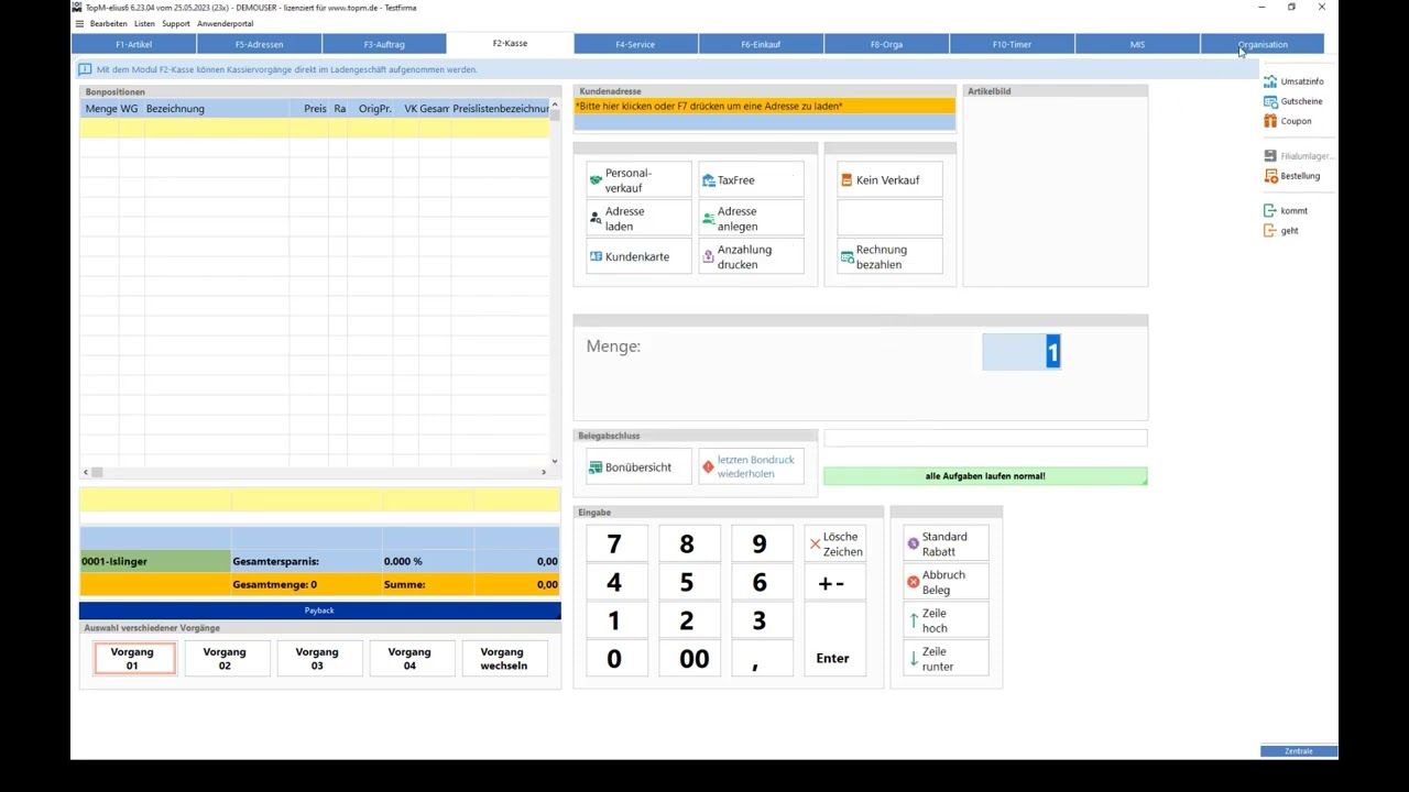 TopM elius6 Schulungsvideo Grundlagen Kassenmodul
