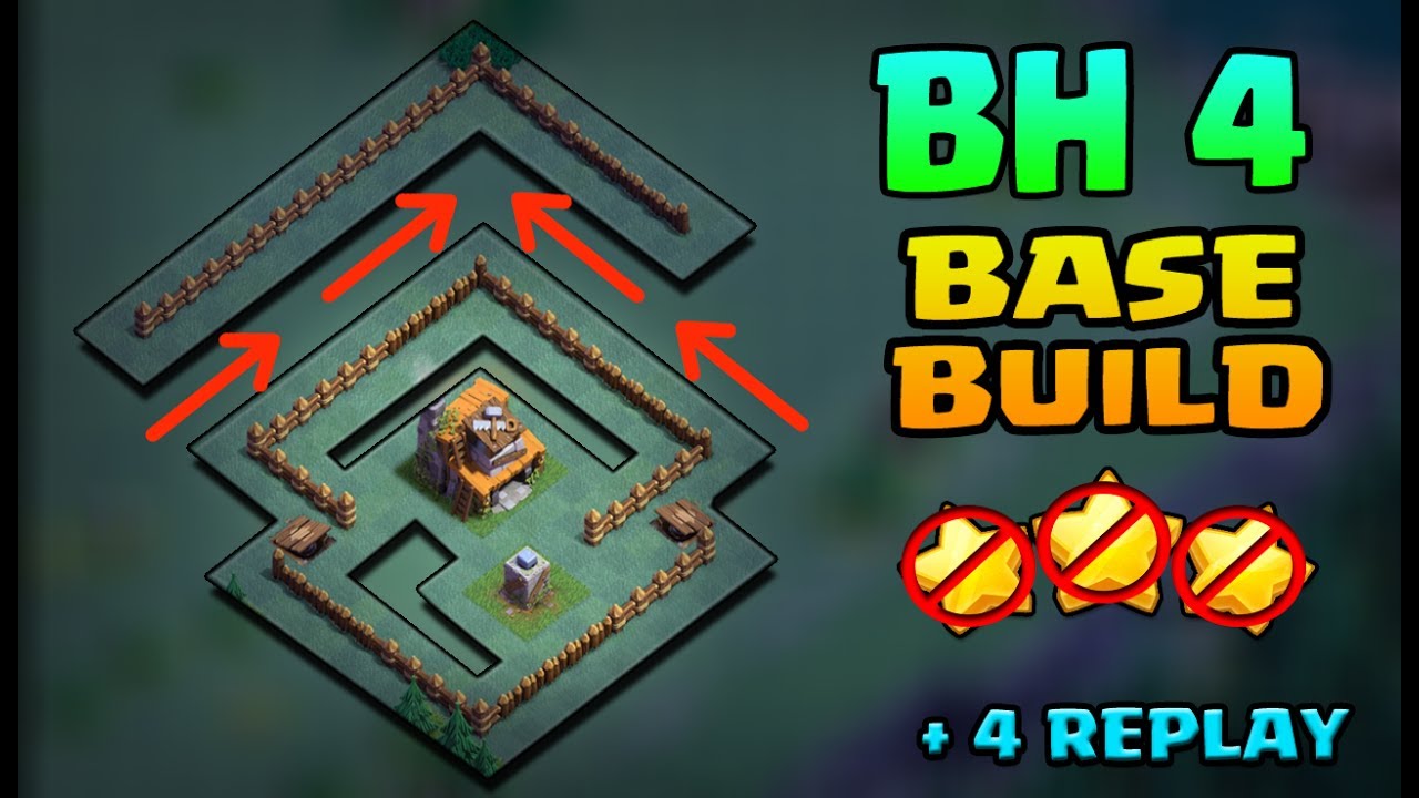 Clash of Clans | New Builder Hall 4 (BH4) Troll base+Replays | Anti 2 Star Base With Replays