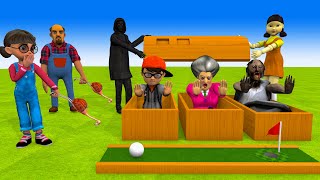 Scary Teacher 3D vs Squid Game Wooden Coffin Golf Chicken 5 Times Challenge Miss T vs Granny Loser