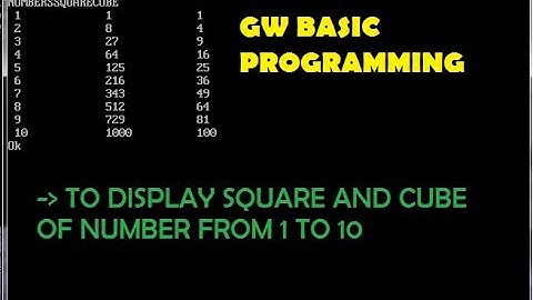 DISPLAY SQUARE AND CUBE OF NUMBER FROM 1 to 10 USING GW BASIC
