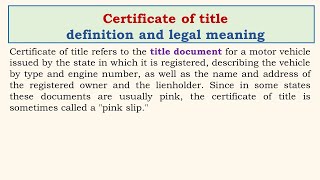 Certificate of title definition and legal meaning