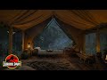 Jurassic Park Ambience | Camping in Forest with Rain on Tent Sound, Dinosaur Rampage | Sleep Well