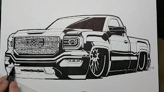 Bagged Gmc Sierra Ink Drawing Time Lapse