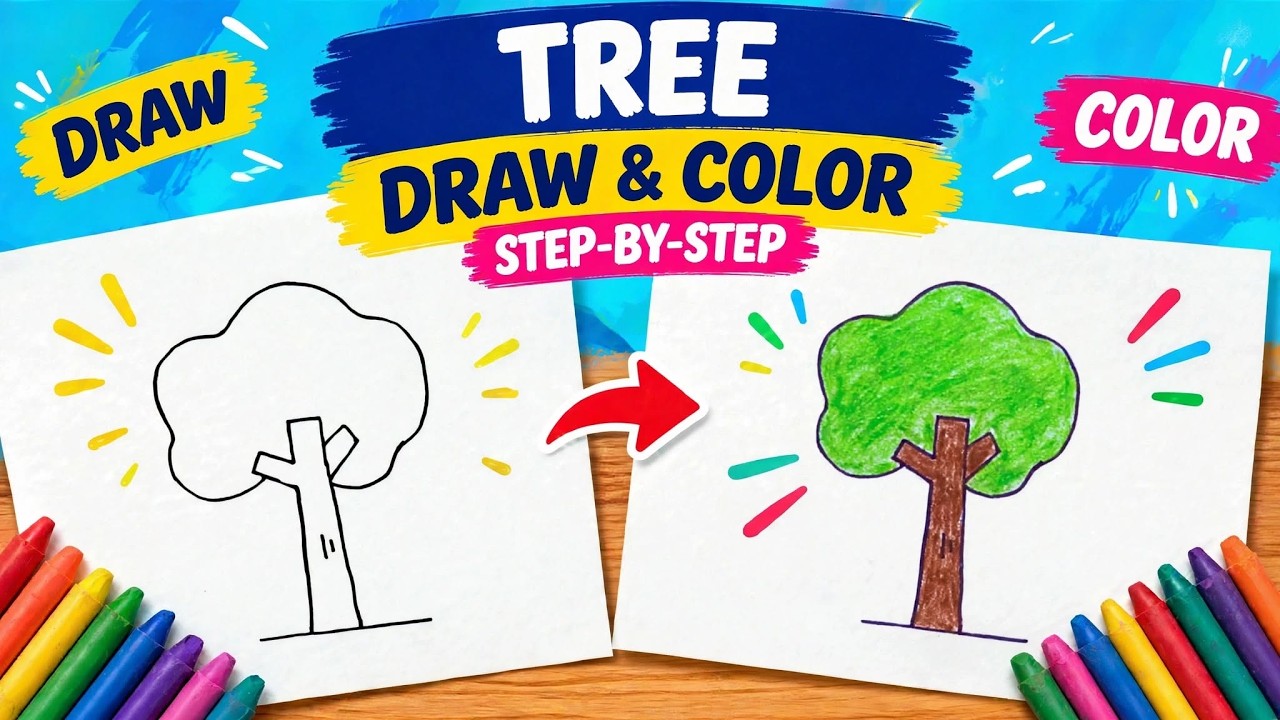 How to Draw and Color a Tree for Kids | Learn Step by Step Drawing # ...