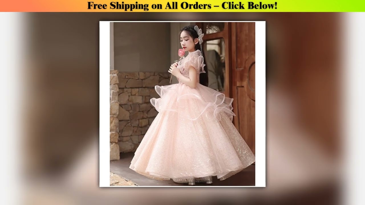 Pink Super Fairy Children's Evening Dress Spring and Autumn Outfit Children's Birthday Party