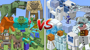 ALL MUTANT ZOMBIES VS ALL MUTANT SNOW GOLEMS ALLIANCE MOBS BATTLE IN MINECRAFT