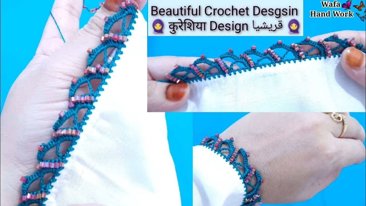 New Qureshia Design 💫 Haw To Crochet Beads Work🧵 Dupatta, Neck, Sleeves
