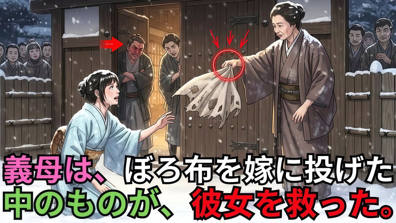 【日本の民話】🇯🇵不義の罪を着せられ、嫁は追放された。無言の義母が投げたのは、ぼろ布一枚。――中を見た瞬間、彼女は嗚咽した。