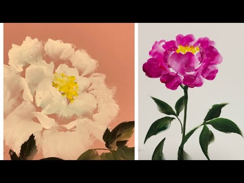 一筆画の花一輪 牡丹と芍薬描く Painted Peony ほのぼの一筆画39 Youtube