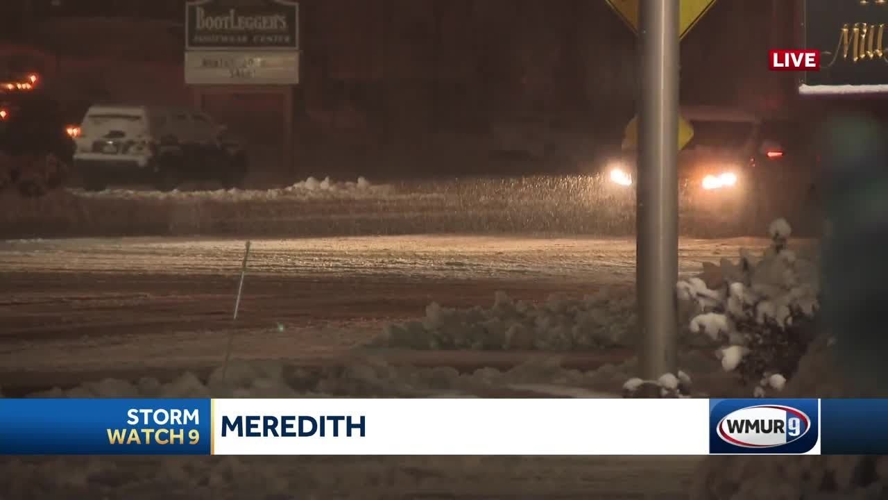Snow covers roads in central, northern New Hampshire - YouTube