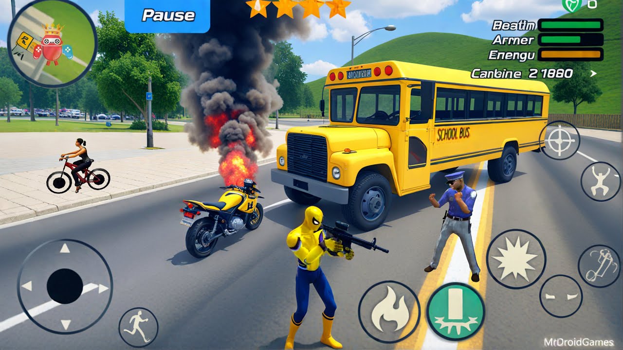 Spider Rope Hero Vegas Crime City - School Bus Driving in Open World - Android Gameplay