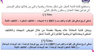 حساب نقطة التعادل الادارة المالية