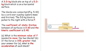 [Giancoli 5.32] A 3.0-kg block sits on top of a 5.0-kg block which is on a horizontal surface. The