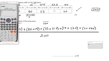 0580/43/M/J/17 (IGCSE) Paper 43  Q5a(ii)-  Mean from a Grouped Frequency Table