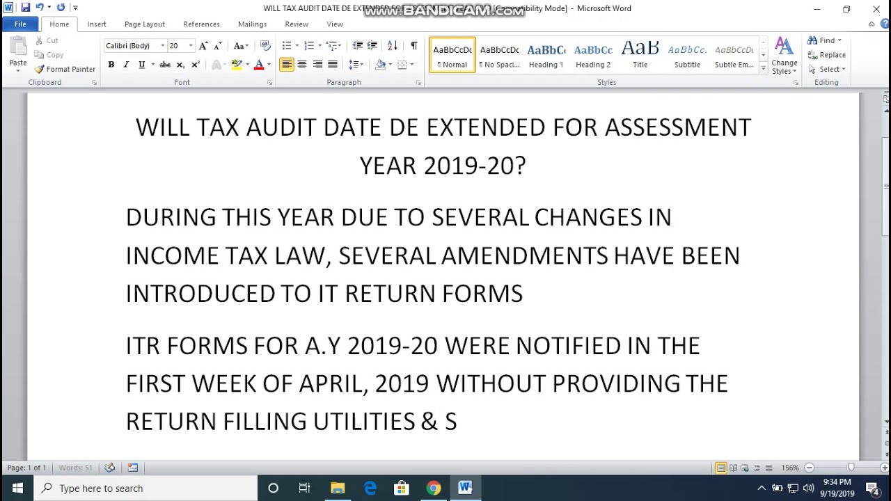 Will TAX AUDIT & ITR FILLING due date for A .Y. 2019-20 be ...