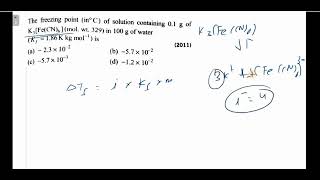 The freezing point (in °C) of solution containing 0.1g of K3[Fe(CN)6] (mol wt. 329) in 100g of water