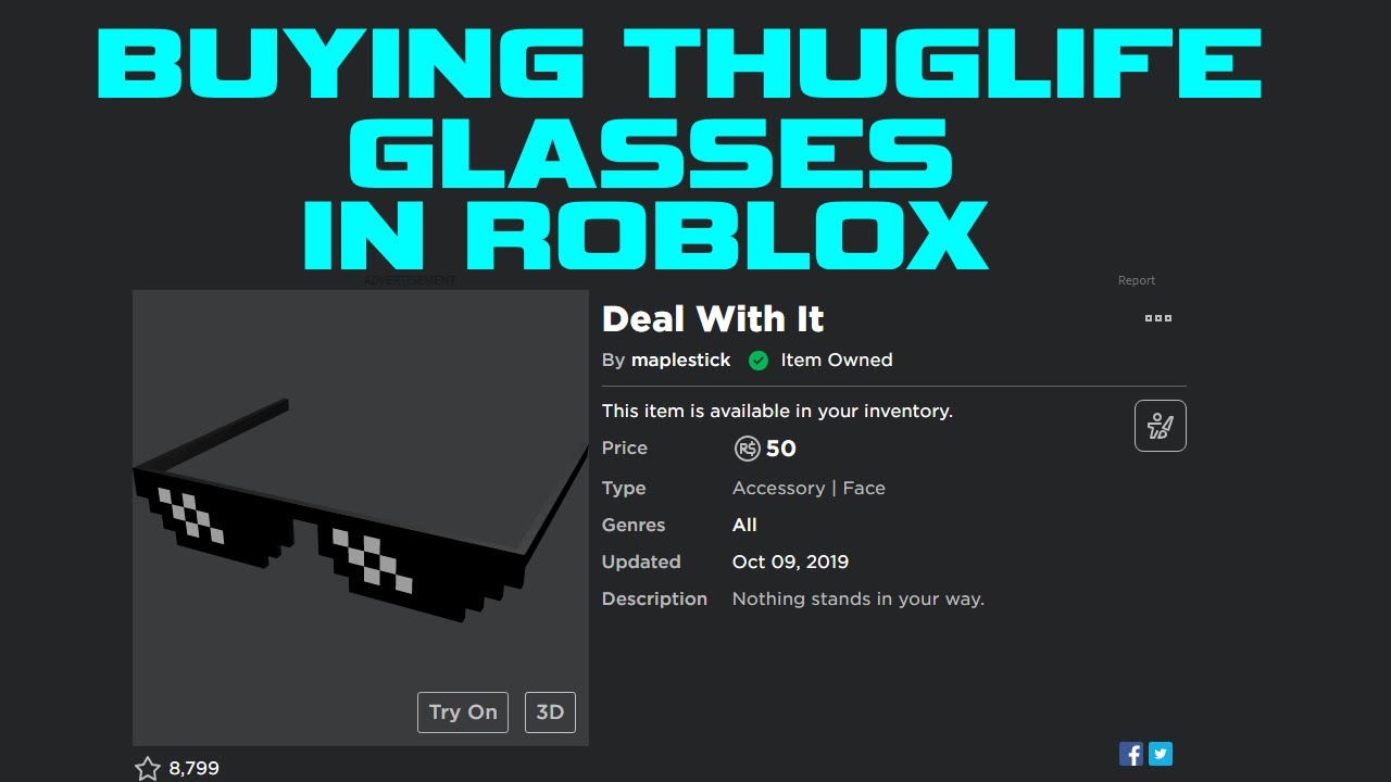 Buying Thuglife Glasses Deal With It In Roblox Youtube - roblox mlg glasses png