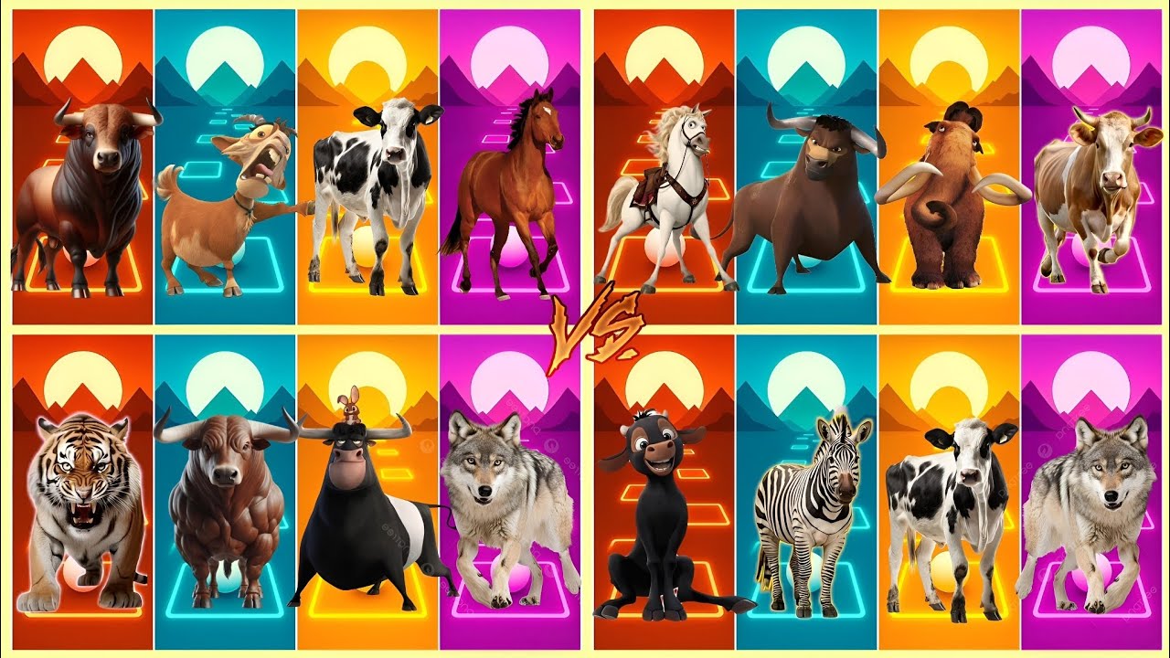 Funny Bull 🐂🆚 Funny Goat 🐐🆚 Funny Tiger 🐅🆚 Funny Horse 🐎🆚 Tiles Hop EDM Rush