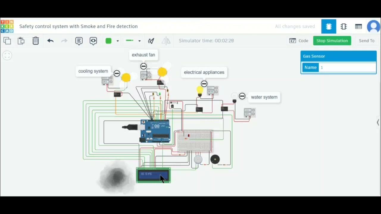 Safety control system with fire and smoke detection || tinkercad ...