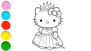 Cute princess Hello kitty drawing painting and colouring for kids and toddlers 