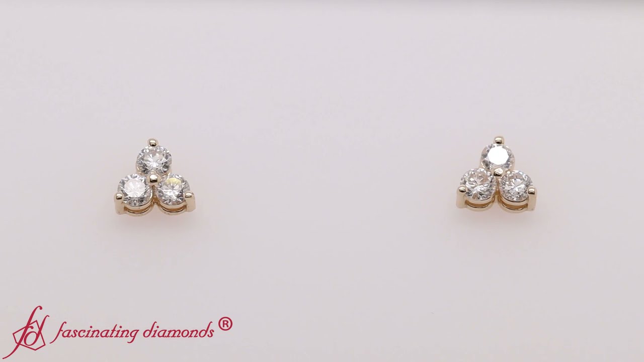 3 Stone Small Diamond Stud Earring For Women In Yellow Gold-FDOEAR40342E