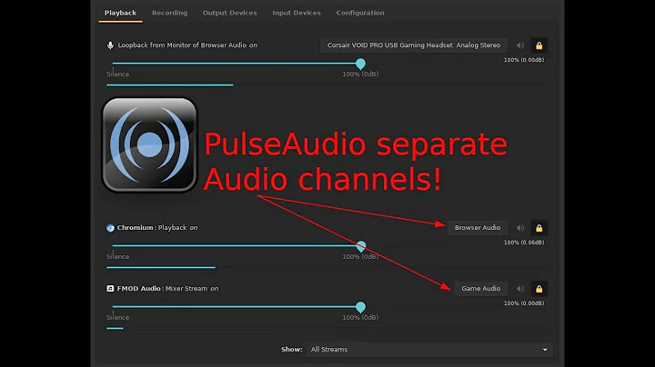 How to split audio into different channels using PulseAudio in Linux