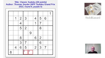 Sudoku classique, par Thomas Snyder (WPF Sudoku Grand Prix 2022, round 8, puzzle 5)