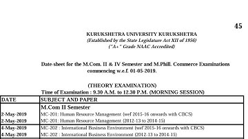 Kurukshetra university  M.com 2nd and 4th Sem Exam datesheet Has Been Released - By ARUN GAUTAM