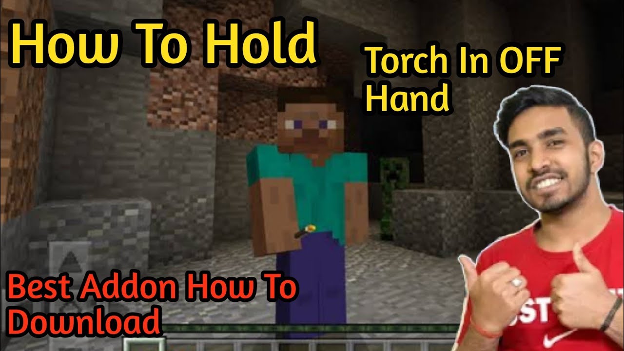 How To Hold Torch On Off Hand In MCPE || Minecraft - YouTube