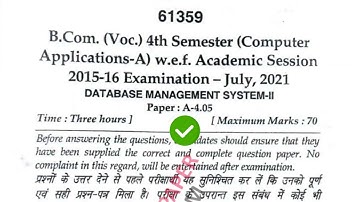 Mdu BCom CA 4th Sem Database Management Question Paper 2021