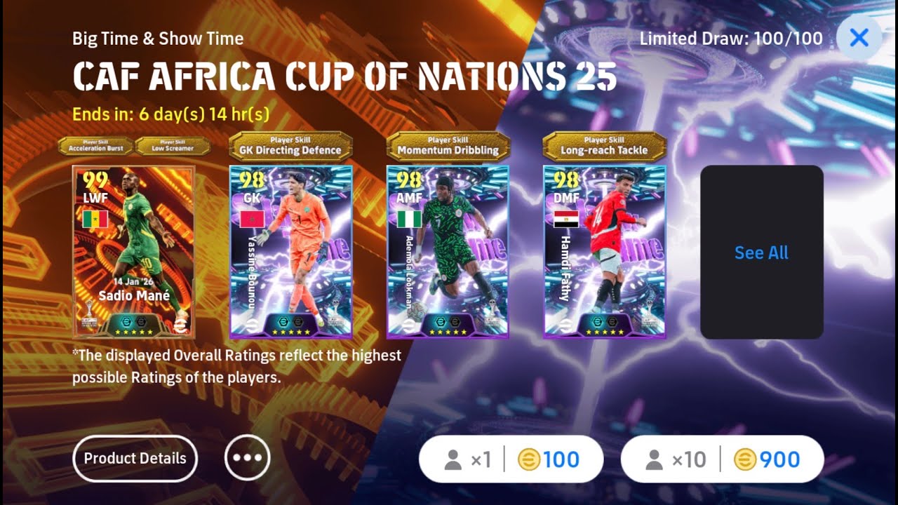 CAF AFRICA CUP OF NATIONS 25 PACK with BIGTIME MANÉ in eFootball 2026 Mobile