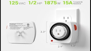 BN-LINK 24-Hour Plug-in Mechanical Timer, Mini Outlet Timer Indoor with 15-Minute Intervals, 3-Prong