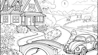 Color by Number Sunset Cottage Escape Red Beetle VW Car Color Oasis Online App #coloringbook screenshot 4