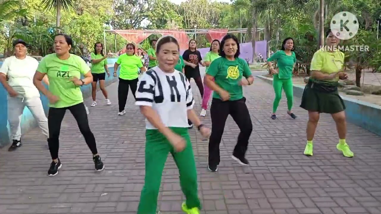 Zumba dance workout morning routine azl family let's do it sweating the green uniform 