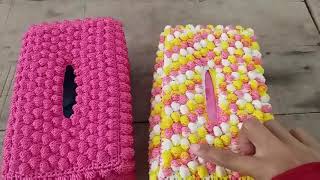 Crochet Tissue box//Review Tissue cover motif bobble
