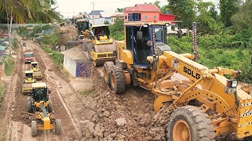 Awesome SANY Grader, SDLG Grader Pushing Clay &Roller Compaction Processing To Build Foundation Road