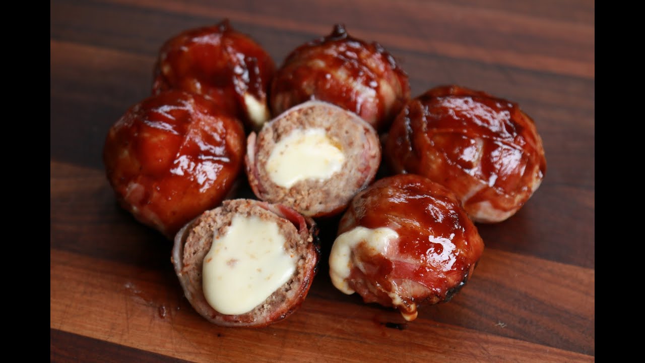 Babybel Balls - Moink Balls mit Babybel gefüllt und Bacon umwickelt vom ...