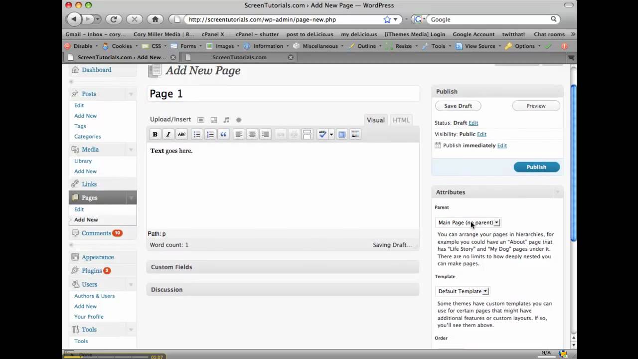 How to Write -Create a Page in Wordpress - YouTube