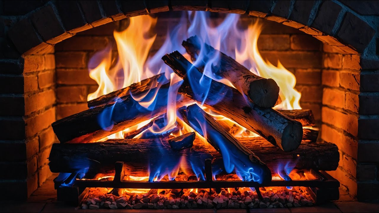 Tranquil Hearth | Blue & Orange Flames Crackling in Brick Fireplace [4K UHD]