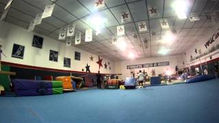 Front flip step out round off double full. :)