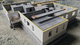 Betonielementtikerrostalon rakentaminen -animaatio
