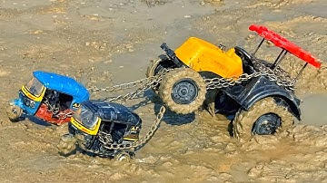 New Holland Tractor Muddy Accident Pulling Out 2 Auto Rickshaw | Jcb Cartoon | Tractor Cartoon