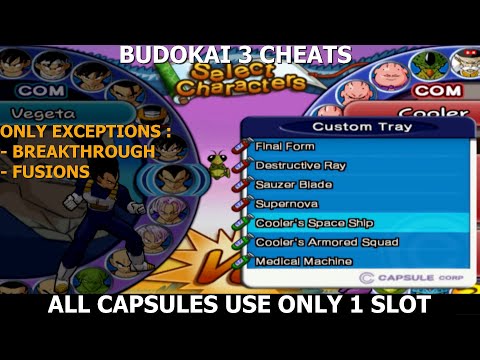 Dragon Ball Z Budokai 3 cheats : Capsules use 1 slot in the skills tray